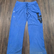 Y2K Victorias Secret PINK Blue Love Peace Wide Leg Sweatpants M Bleach Stains