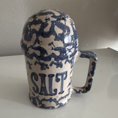 Bennington Pottery Blue & White Ceramic Mug Salt Shaker, 5 Inch, Glossy Finish