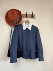 Vintage Equorian Heritage Wool Check Jacket Collarless Blue UK12 Old Money Style