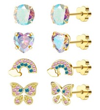 4Pairs Hypoallergenic Earrings for Girls 14K Gold Flat Back Earrings 20G Scre...