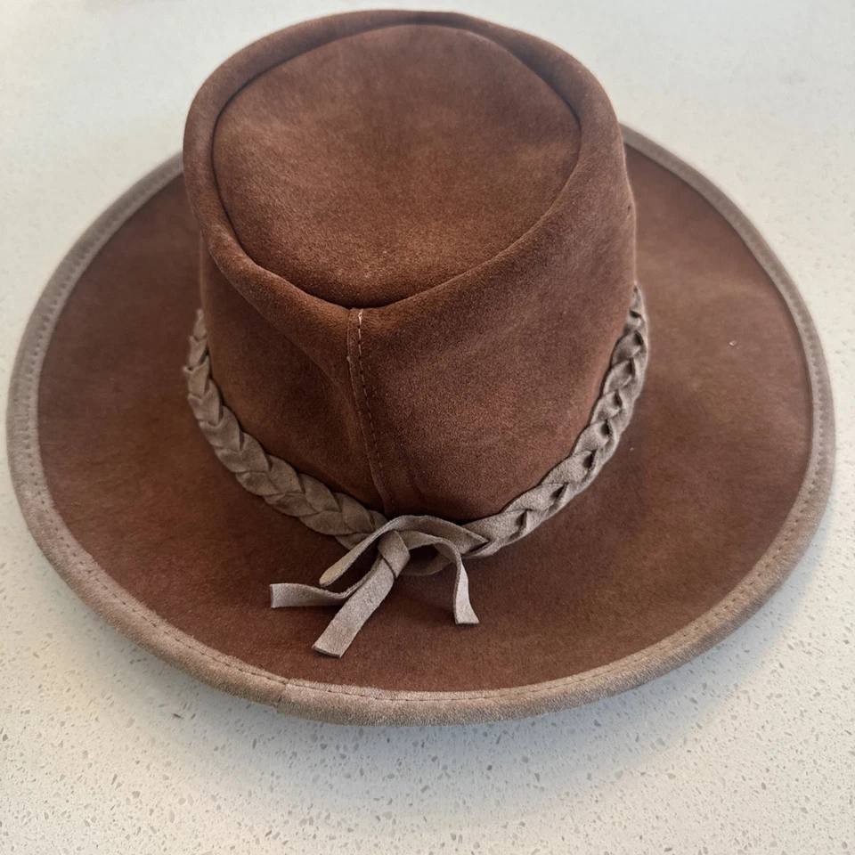 The Swagman Genuine Cowhide Men’s L Australian Cowboy Rancher Brown Leather Hat - Image 2 of 4