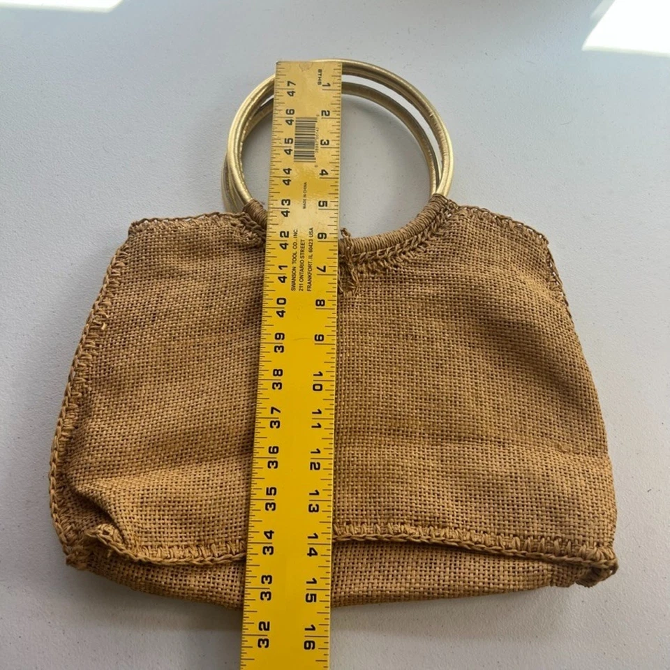 Bolsa de Papel Boho Hecha a Mano Vintage Años 70 Bolso de Mano Playa Picnic Madera Cierre de Botón Foto 3 de 4