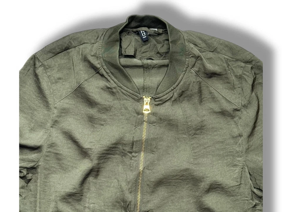 Chaqueta Bomber H&M Verde Oliva Satinado Para Mujer Talla XS (Reino Unido 6) Ligera Cremallera Foto 2 de 4