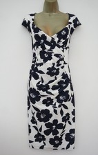 QUIZ WHITE NAVY FLORAL FIX WRAP BODYCON DRESS SIZE 18