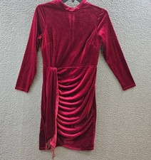 Tahari ASL Beaded Drape Long Sleeve Stretch Velvet Sheath Dress Women's 10 Red