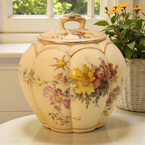 Ancien pot à biscuits craquelins melon ivoire Royal Worcester Blush 1893 Angleterre 6,5" - Photo 1/24