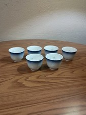 Porcelain Japanese Tea Cups- Set Of 6- Blue White