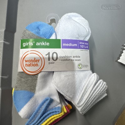 Wonder Nation Socks Girls Size M Assorted10-Pack Ankle Contrast Sole     --CH7--