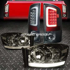 TINTED HOUSING CLEAR HEADLIGHT+DRL+TINTED LED BAR BRAKE TAIL LIGHT FOR 07-09 RAM