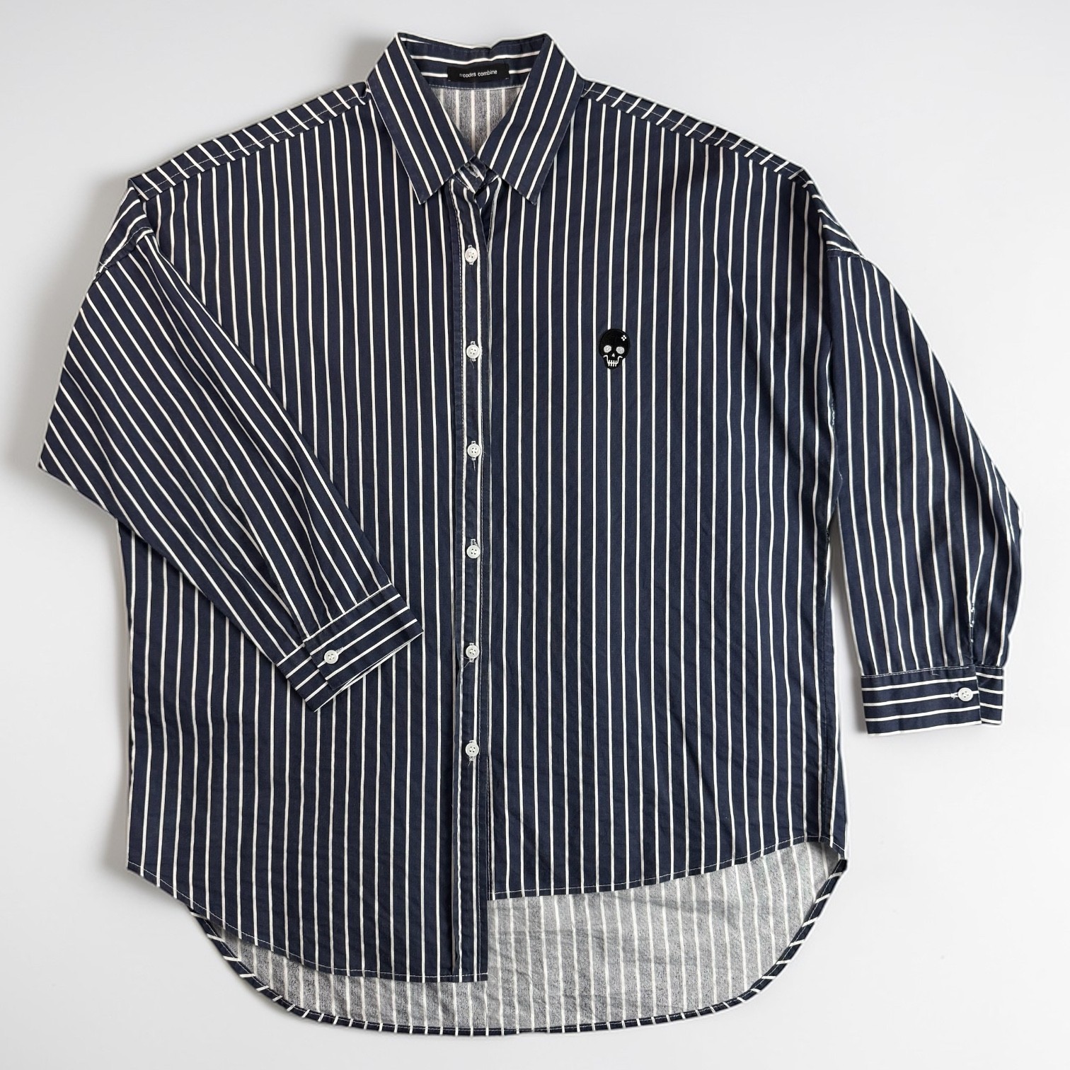 Codes Combine Striped Button Down Shirt Skull Emb… - image 1