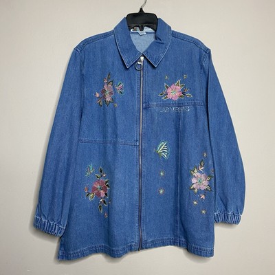 VTG Passion-I Denim Jacket Floral Butterfly Embroidered Beaded Las Vegas SZ S