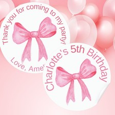 Personalised Pink Bow Happy Birthday Stickers Party Thank You Sweet Cone 