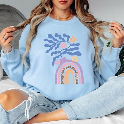 Progress Not Perfection Damen Sweatshirt Motivational Damen Pullover Regenbogen
