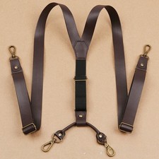 2.5cm Wide Straps Clip Leather Men's Suspenders 4 Hooks Elasticity Formal Wear