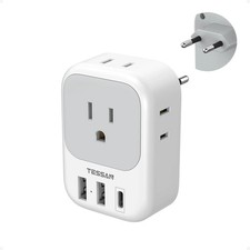 European Travel Plug Adapter with 4 AC Outlets 3 USB Ports Type C for US to EU