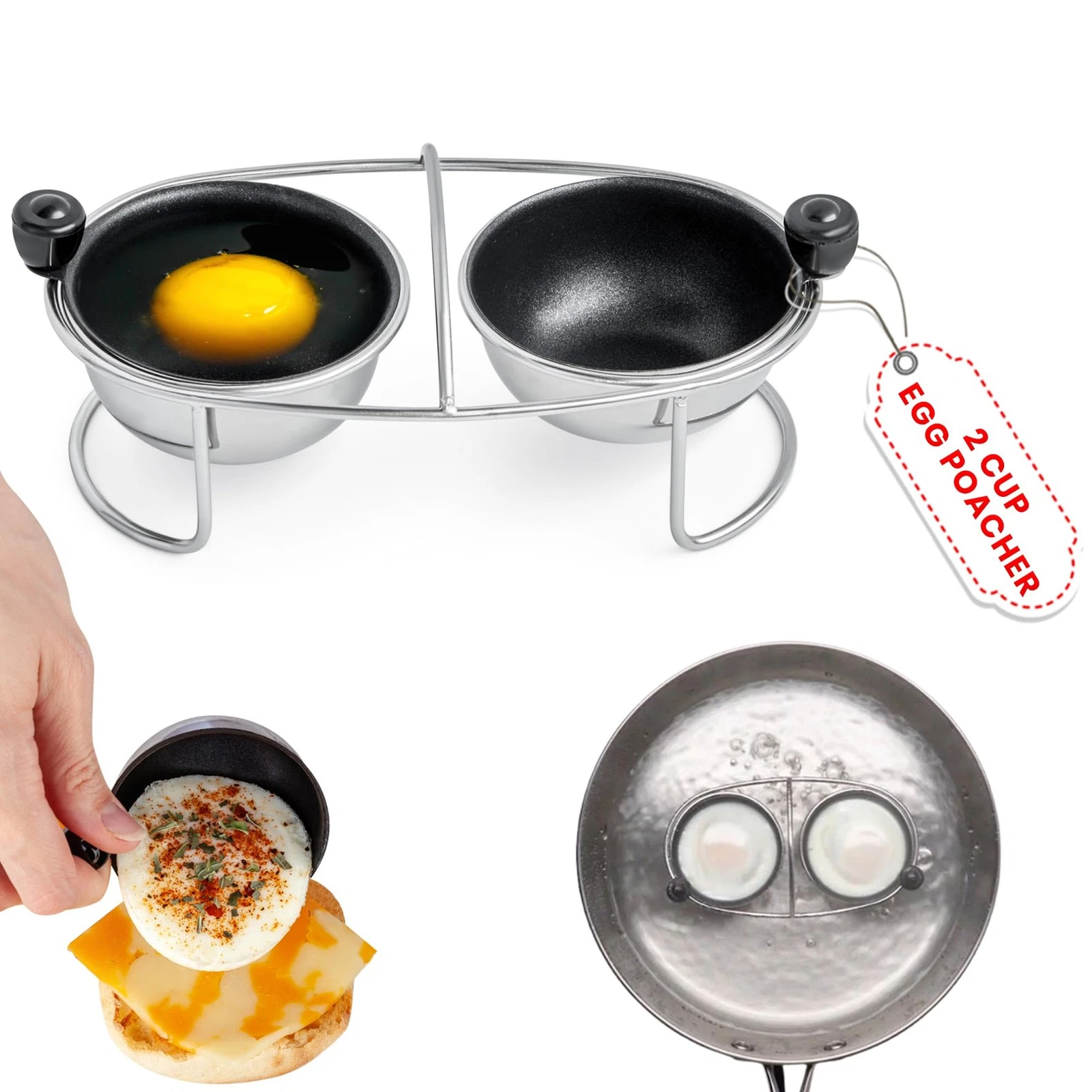 Egg Poacher Insert Stainless Steel Poached Egg Cooker Eggs Poaching Cup PFOA ...