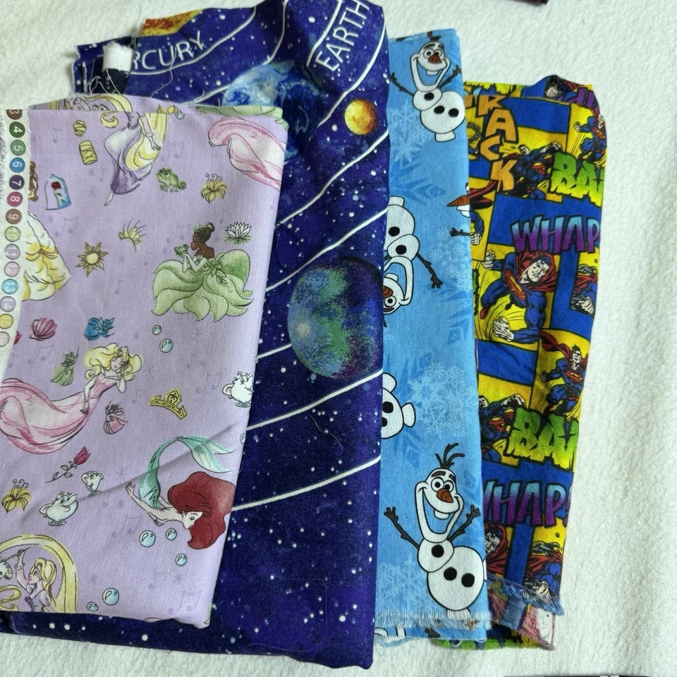 Quilt Stash Lot Cotton Kids Colorful Spiderman Frozen Tie Dye Remnants Crafts - Image 3 of 4