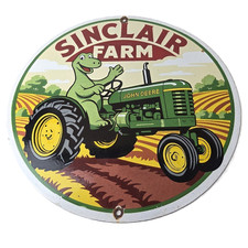 Vintage Sinclair Farm Sign - John Deere Tractor Barn Gas Pump Porcelain Sign