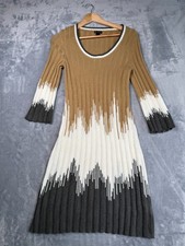 New Directions Sweater Dress Womens M Beige Ombre Striped Ribbed Knit Scoop Neck