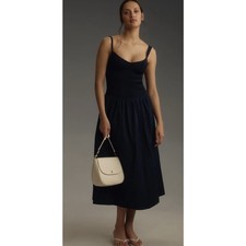 Reformation Sariah Smocked Organic Cotton Midi Dress Black Size 6