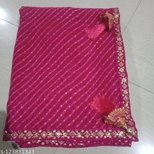 GEORGETTE LEHERIYA PRINT BEAUTIFULL EMBROIDERY SEQUNCE WORK LACE SAREE