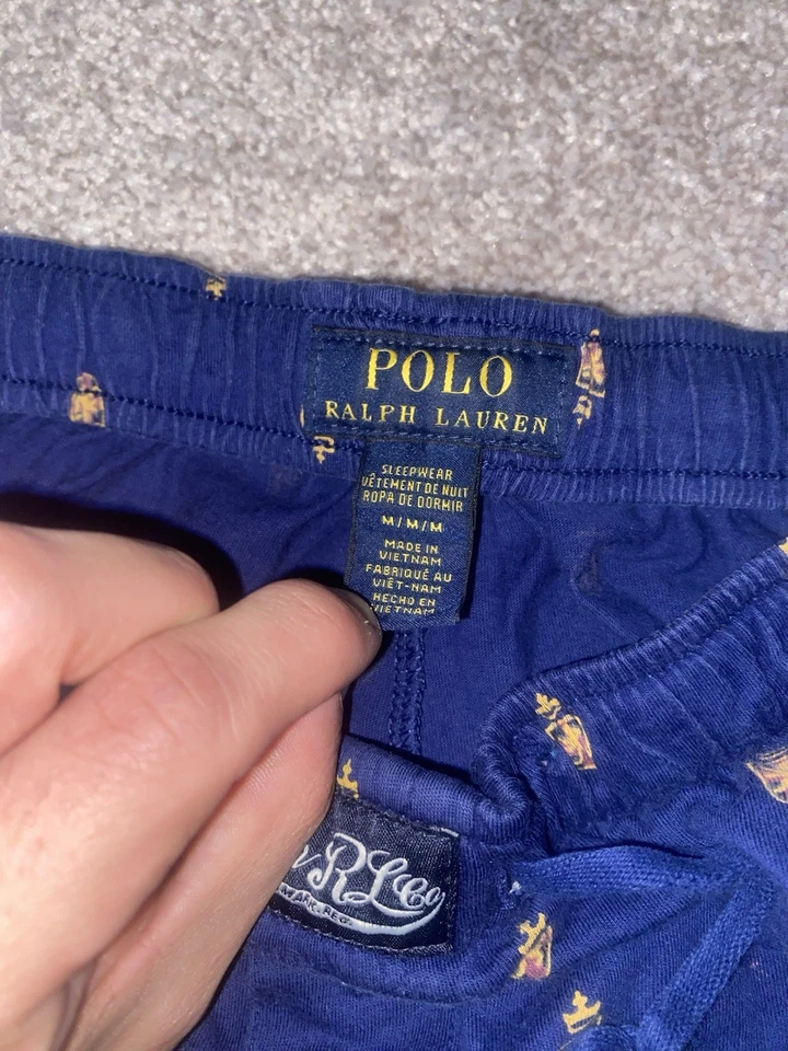 Polo Ralph Lauren Ropa de Dormir Pantalones de Salón M Azul Amarillo Cresta Logo Estampado Completo Foto 4 de 4