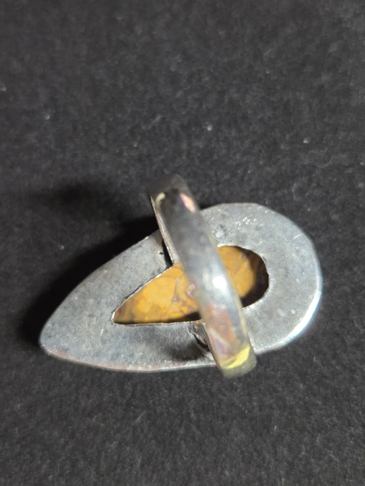 Bumblebee Jasper In Rhodium Plated Ring Size 8 Excellent Condition - Image 4 of 4