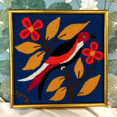 アート・デザイン・音楽 THERESA COLLECTION 1956 Vtg 60s Mid Century Framed TERE Colorful Bird Hooked Wool