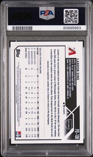 2023 Topps Pro Debut Autograph #PD-100 Landon Sims Diamondbacks RC PSA 9/10 - Image 2 of 2