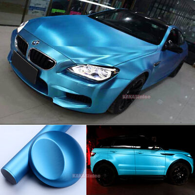 Full Car Wrap Satin Chrome Brushed Steel Grain Metal Vinyl Sticker Light Blue US