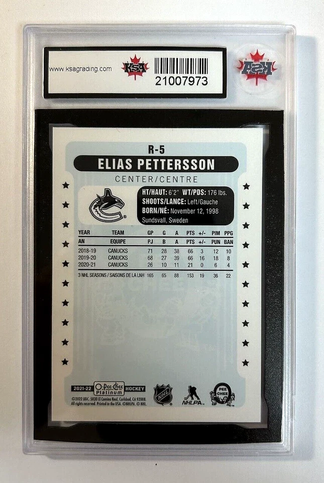 2021-22 O-Pee-Chee Platinum Retro #R5 Elias Pettersson | KSA GRADED GEM MINT 10 - Image 2 of 3