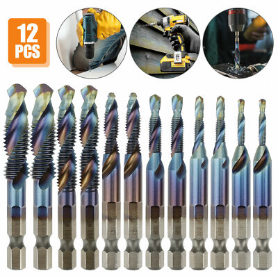 6/12X HSS Hex Shank Tap Drill Bits Metric Thread M3-M10 Screw Compound Tapping