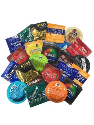 Ultimate Sampler Assorted Lubricated Latex Condoms, Bulk + Brass Pocket Case