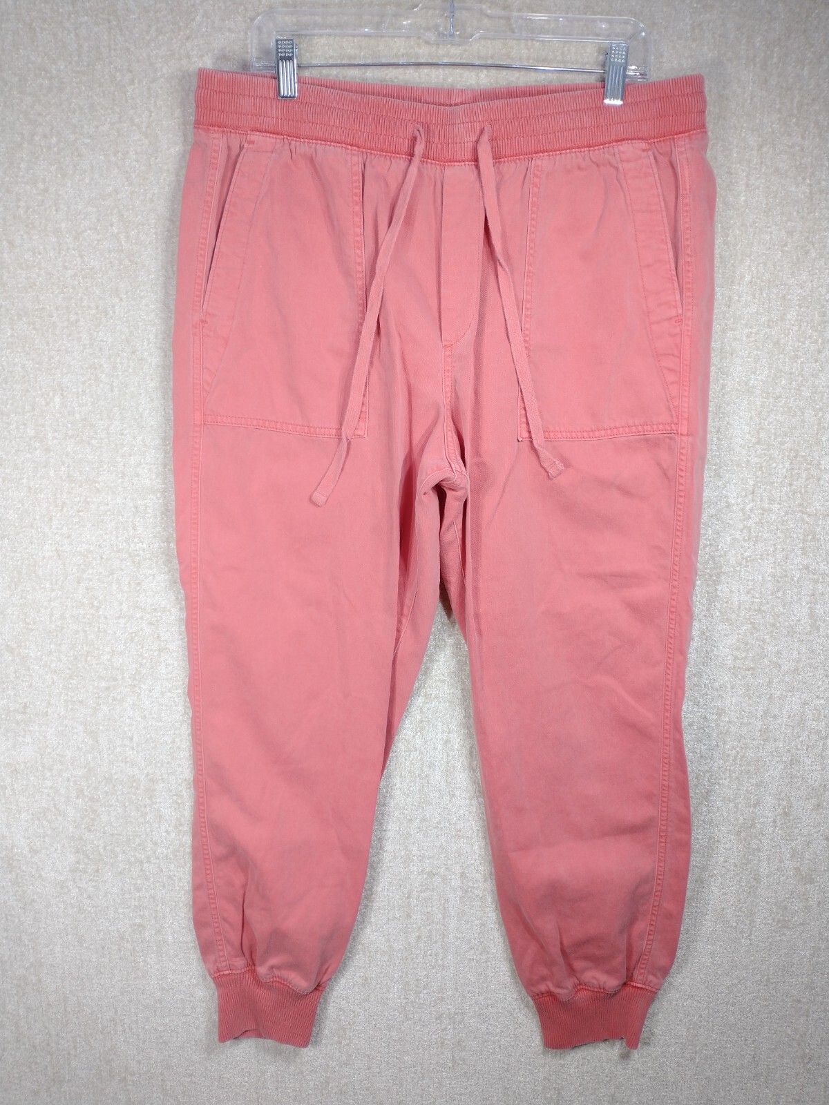 GAP Womens Sz L Utility Jogger Pants Pink Coral Pockets Elastic Waist