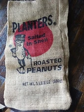 Vintage Planters Mr. Peanut BURLAP SACK BAG Salted In-Shell Roasted Peanuts 1 lb