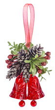 Kissing Krystals Teeny PINE CONE RED BELLS Mistletoe Christmas Ornament by Ganz