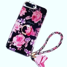  Bling Rhinestones Ring Kickstand Holder With Rosette Wrist Strap iPhone Case