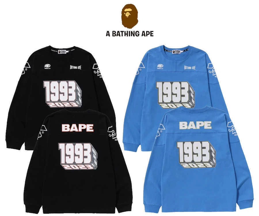 A BATHING APE Men's Relaxed Fit Long Sleeve T-Shirt BAPE FOOTBALL Motif Japan