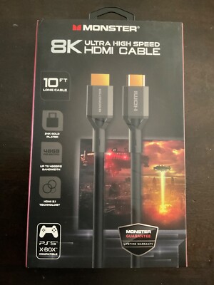 Monster 8K Ultra High Speed HDMI Cable 10 Ft compatible with ps5 and Xbox New
