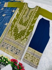 Latest New Faux Georgette Fabric Salwar Kameez With Blue Dupatta For Festival
