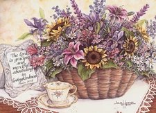 Flowers w Teacup 8x10 double-matted Watercolor Art Print by artist, Julie Hammer