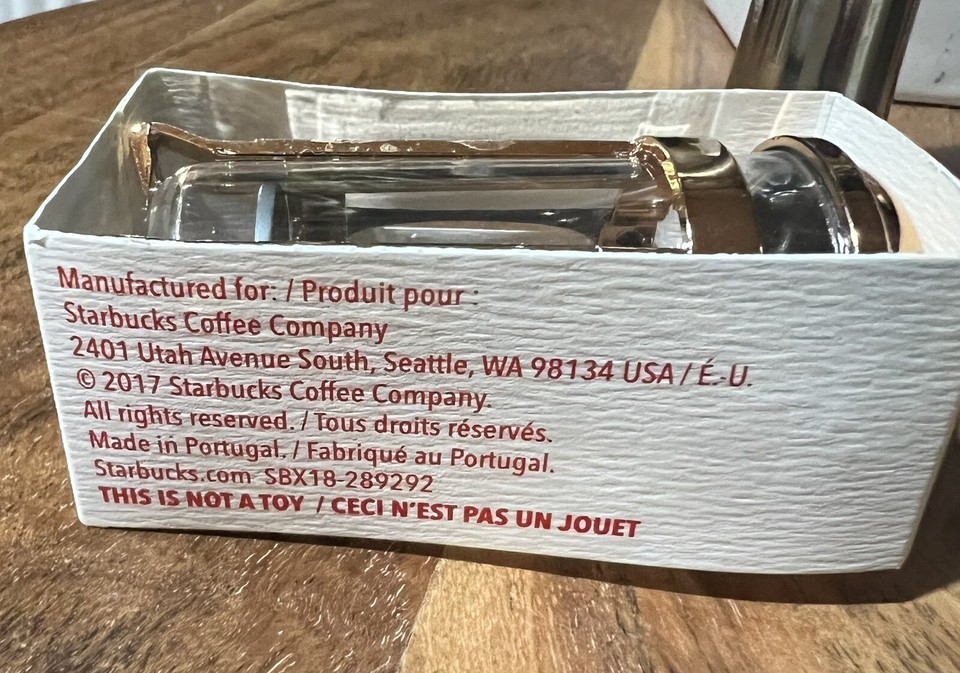 Christmas Starbucks Coffee French Press Ornament, Copper Tone 3.5 inch