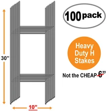 100  Signs Stakes Double H-FRAME 10 X 30 Inch x 9ga Galvanized Yard Signs Holder