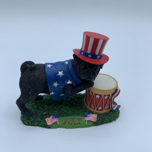 Danbury Mint Pug  Perpetual Calendar  July Figurine of the Month Patriotic  Pug - Picture 1 of 7