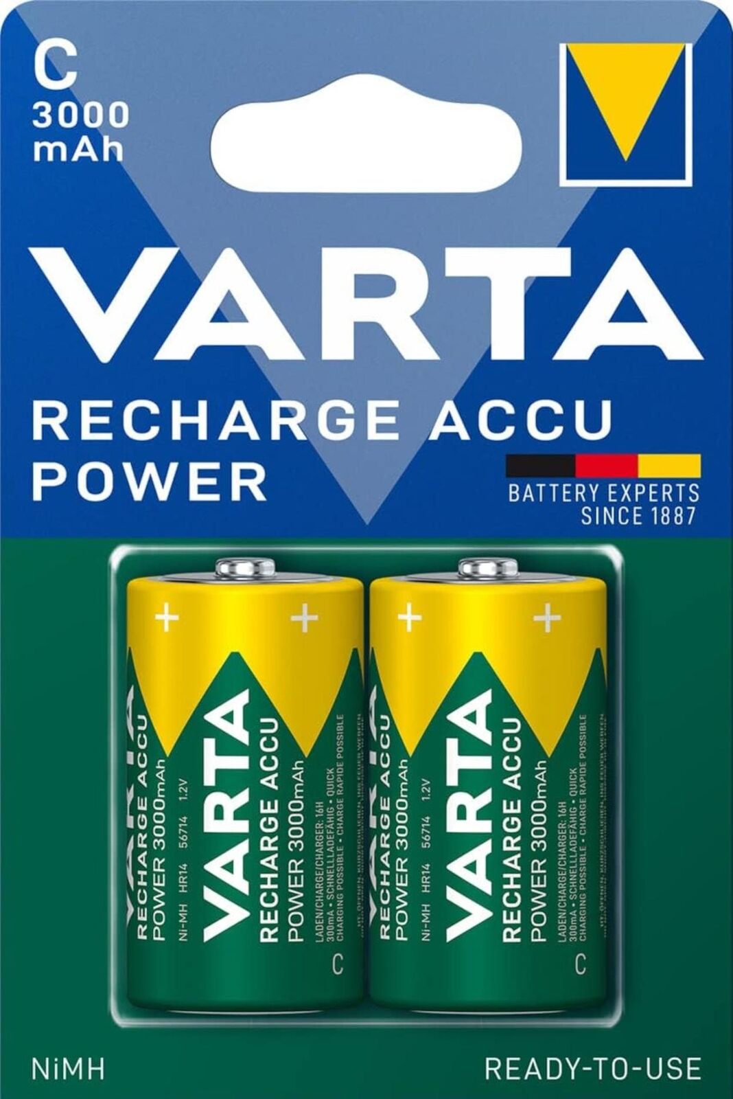 Thumbnail - 2x Varta Recharge Accu Power C Akku 3000 Mah 1,2 V Nimh Hr14 (1x 2er
