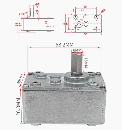 1 pieza 58x40 caja de cambios de metal completa turbo gusano reductor de velocidad de reducción de velocidad del motor - Imagen 8 de 9