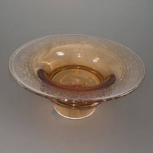 HTF Fostoria Depression Glass Royal Amber 10" Footed Bowl Etched Rim