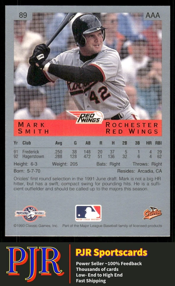 Mark Smith 1993 Classic Best #89 Rochester Red Wings - Image 2 of 2