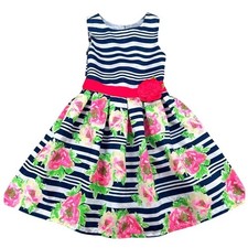 Girls Floral Striped Sleeveless Party Dress 7 Pink Navy Nautical Jona Michelle