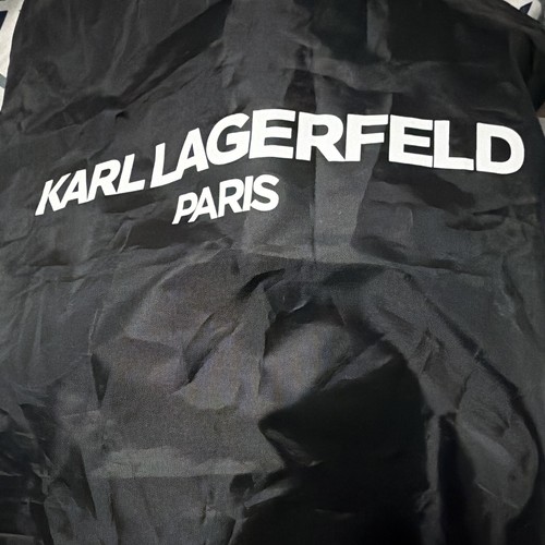 KARL LAGERFELD PARIS Beige Woven Top Handle Bag Chain Strap Gold Turn Lock